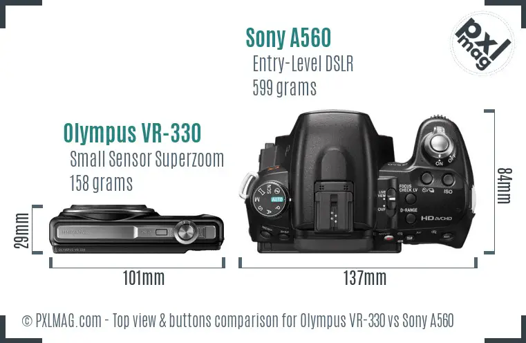 Olympus VR-330 vs Sony A560 top view buttons comparison