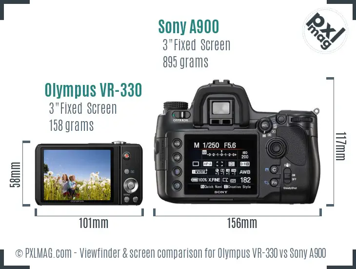 Olympus VR-330 vs Sony A900 Screen and Viewfinder comparison