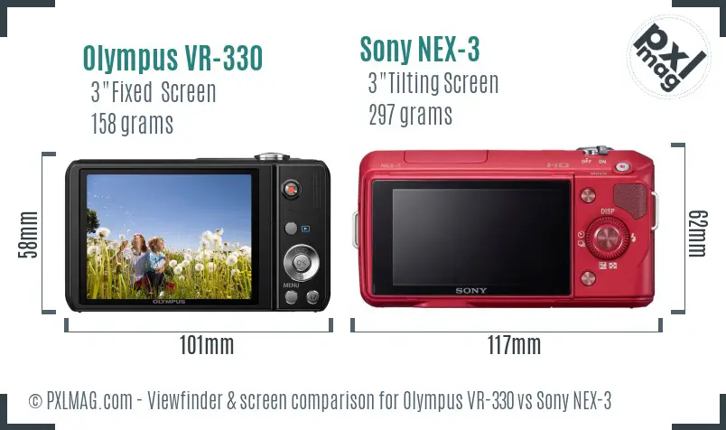 Olympus VR-330 vs Sony NEX-3 Screen and Viewfinder comparison
