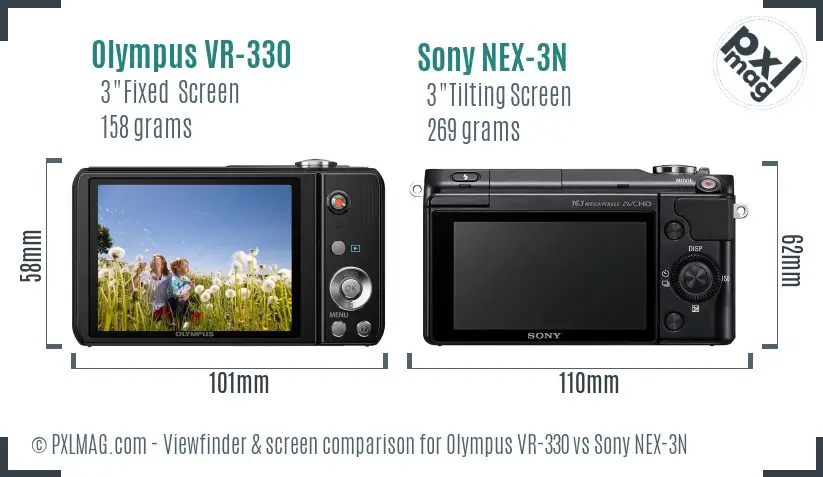 Olympus VR-330 vs Sony NEX-3N Screen and Viewfinder comparison