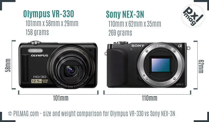 Olympus VR-330 vs Sony NEX-3N size comparison