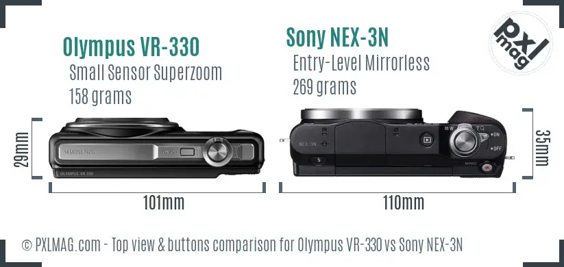 Olympus VR-330 vs Sony NEX-3N top view buttons comparison
