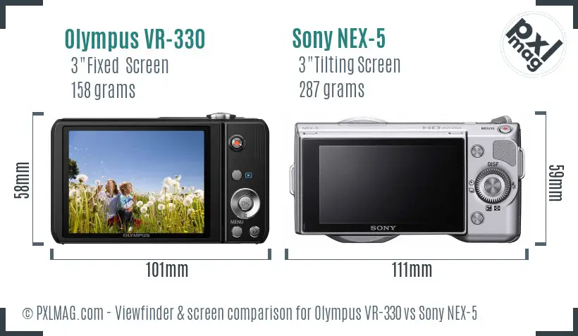 Olympus VR-330 vs Sony NEX-5 Screen and Viewfinder comparison