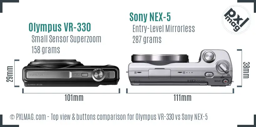 Olympus VR-330 vs Sony NEX-5 top view buttons comparison