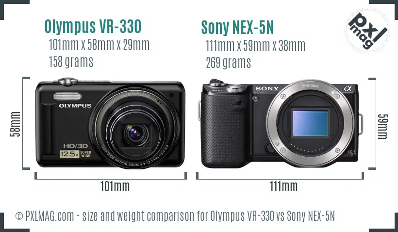 Olympus VR-330 vs Sony NEX-5N size comparison