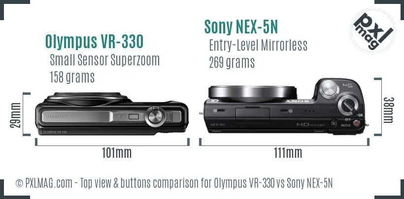 Olympus VR-330 vs Sony NEX-5N top view buttons comparison