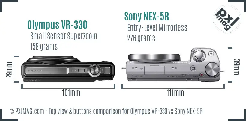 Olympus VR-330 vs Sony NEX-5R top view buttons comparison