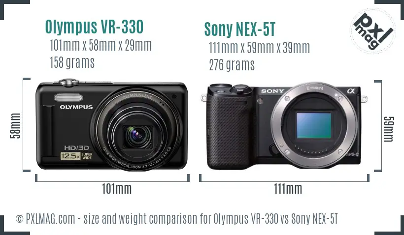 Olympus VR-330 vs Sony NEX-5T size comparison