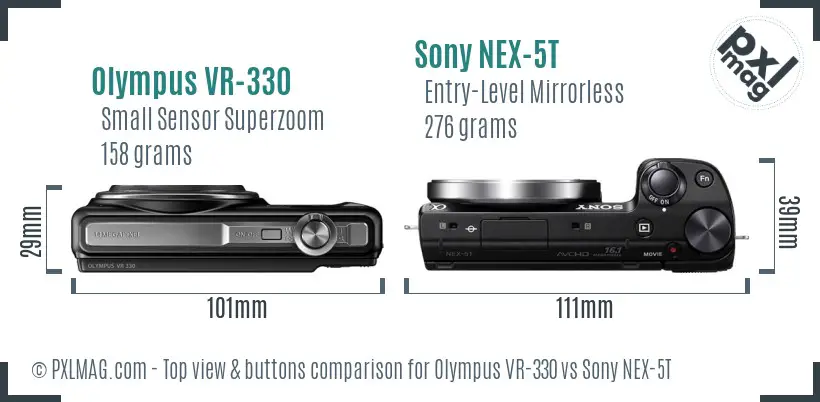 Olympus VR-330 vs Sony NEX-5T top view buttons comparison