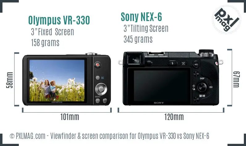 Olympus VR-330 vs Sony NEX-6 Screen and Viewfinder comparison