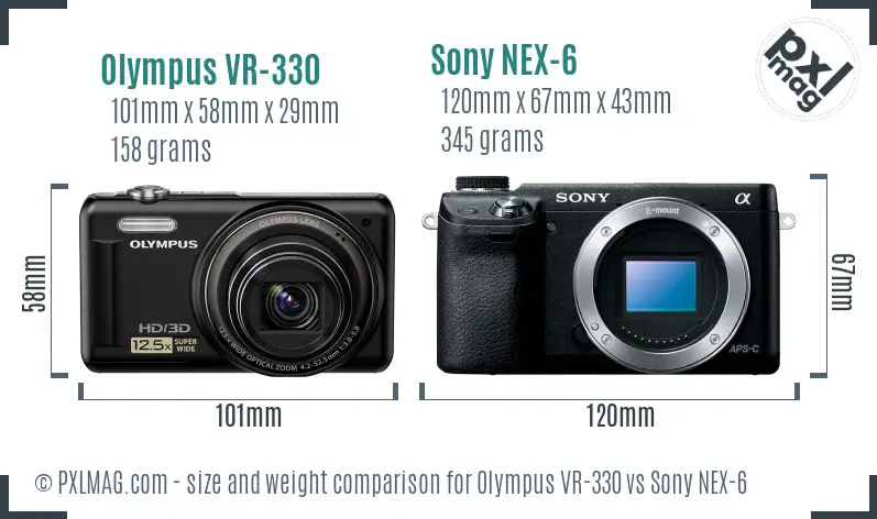 Olympus VR-330 vs Sony NEX-6 size comparison