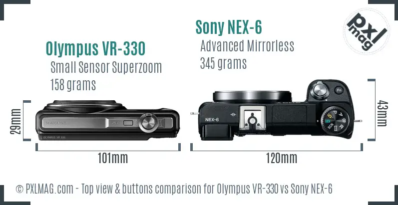 Olympus VR-330 vs Sony NEX-6 top view buttons comparison