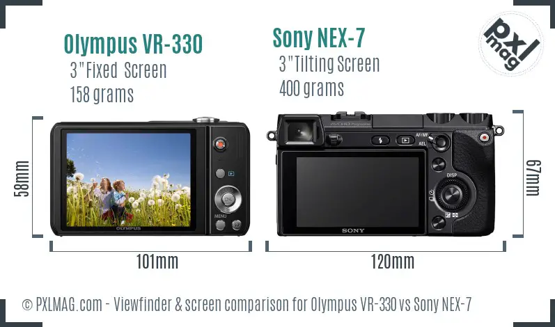 Olympus VR-330 vs Sony NEX-7 Screen and Viewfinder comparison