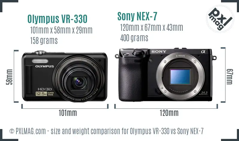 Olympus VR-330 vs Sony NEX-7 size comparison