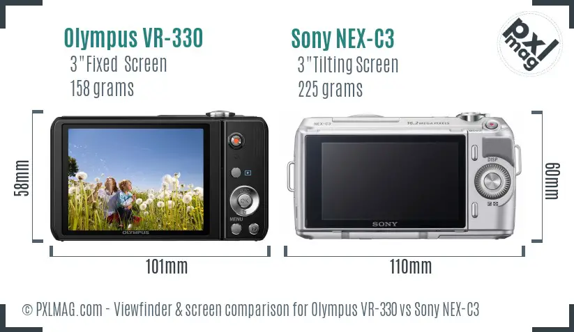 Olympus VR-330 vs Sony NEX-C3 Screen and Viewfinder comparison