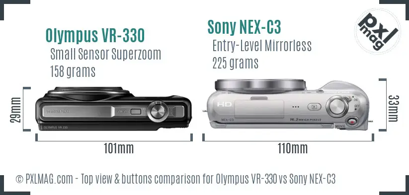 Olympus VR-330 vs Sony NEX-C3 top view buttons comparison