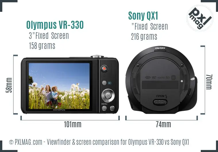 Olympus VR-330 vs Sony QX1 Screen and Viewfinder comparison