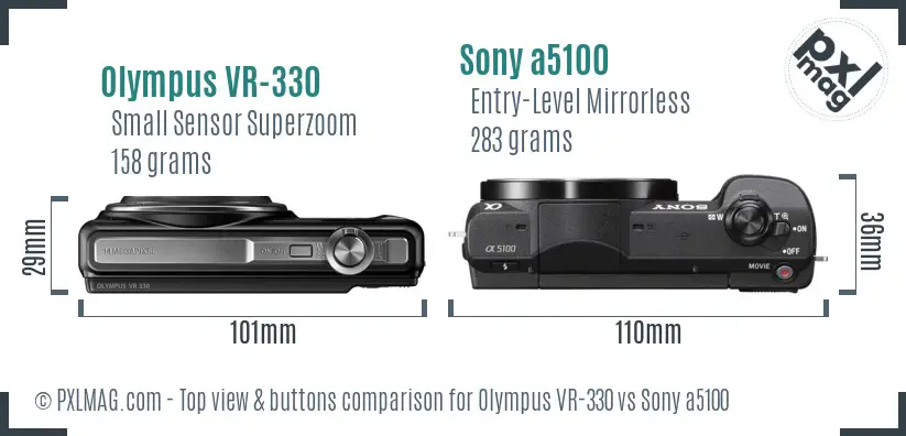 Olympus VR-330 vs Sony a5100 top view buttons comparison