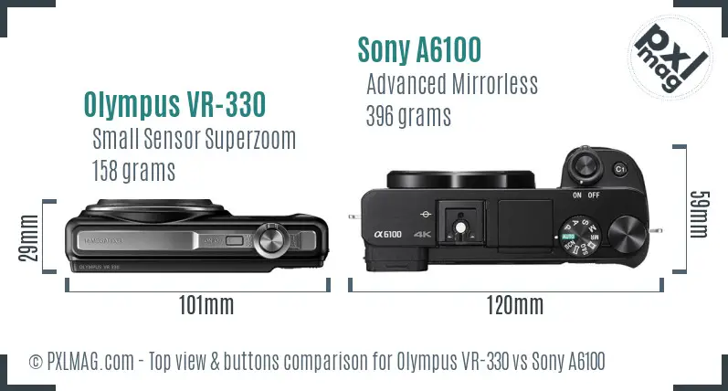 Olympus VR-330 vs Sony A6100 top view buttons comparison