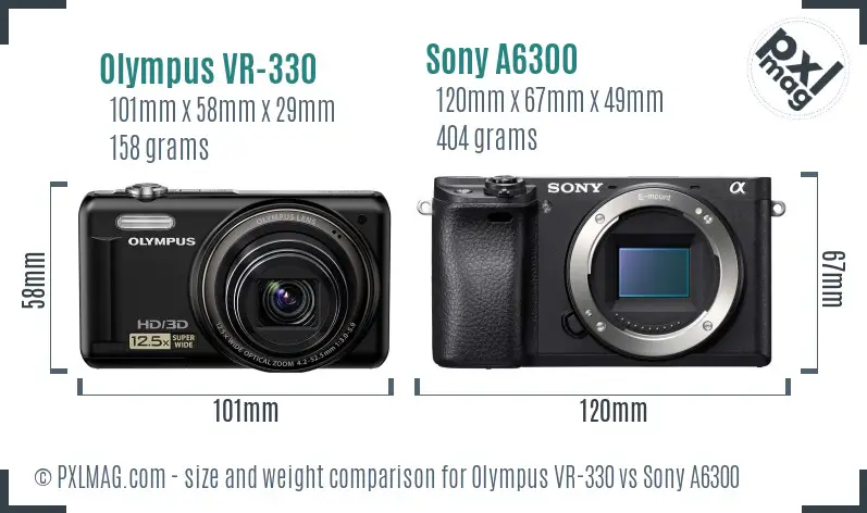 Olympus VR-330 vs Sony A6300 size comparison