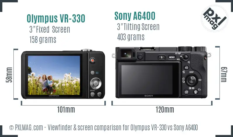 Olympus VR-330 vs Sony A6400 Screen and Viewfinder comparison