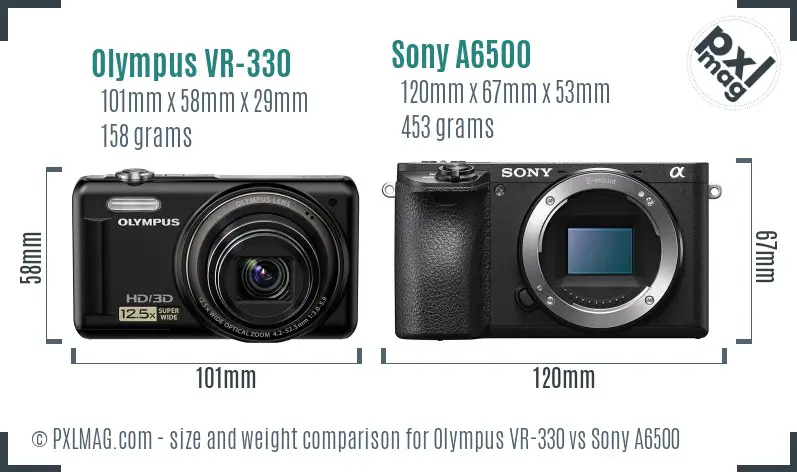Olympus VR-330 vs Sony A6500 size comparison