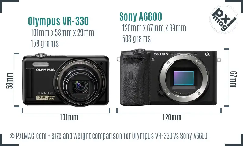 Olympus VR-330 vs Sony A6600 size comparison