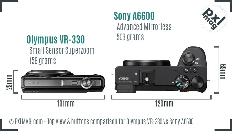 Olympus VR-330 vs Sony A6600 top view buttons comparison