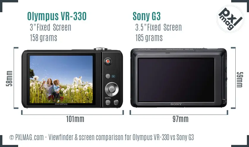 Olympus VR-330 vs Sony G3 Screen and Viewfinder comparison