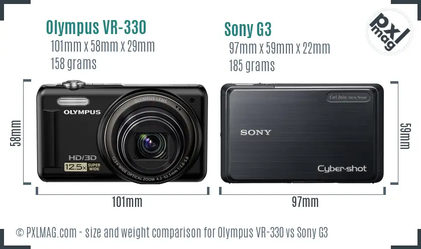 Olympus VR-330 vs Sony G3 size comparison