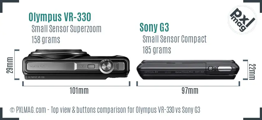 Olympus VR-330 vs Sony G3 top view buttons comparison