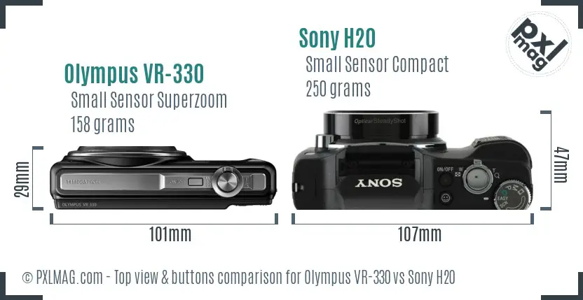 Olympus VR-330 vs Sony H20 top view buttons comparison