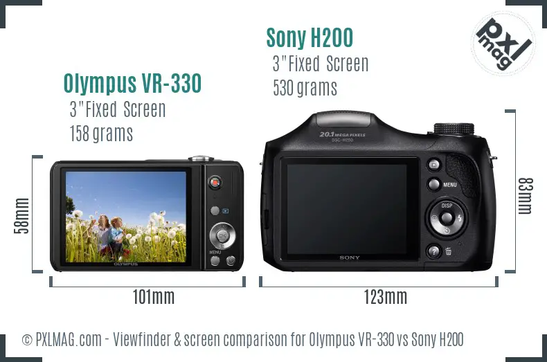 Olympus VR-330 vs Sony H200 Screen and Viewfinder comparison