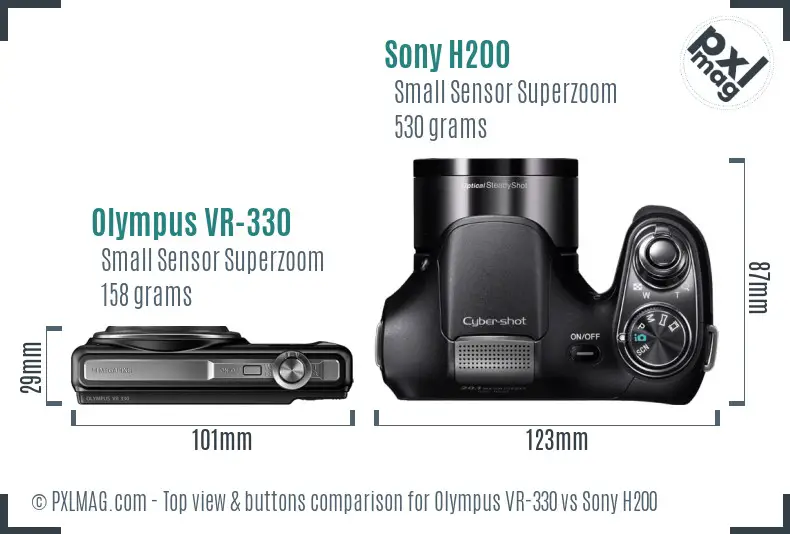 Olympus VR-330 vs Sony H200 top view buttons comparison