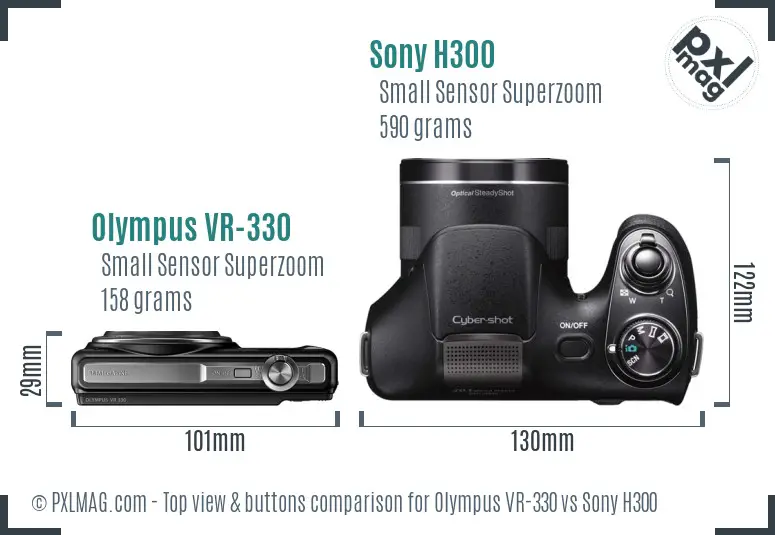 Olympus VR-330 vs Sony H300 top view buttons comparison