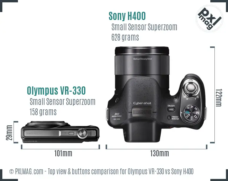 Olympus VR-330 vs Sony H400 top view buttons comparison