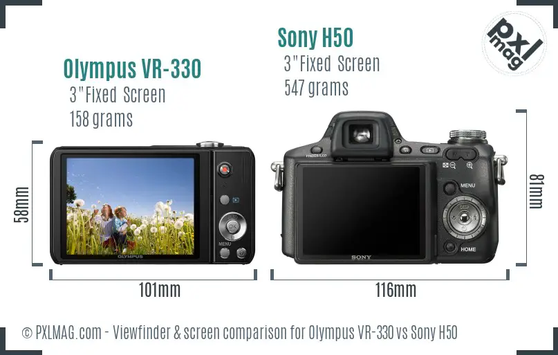 Olympus VR-330 vs Sony H50 Screen and Viewfinder comparison