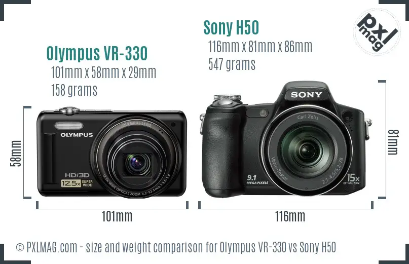 Olympus VR-330 vs Sony H50 size comparison