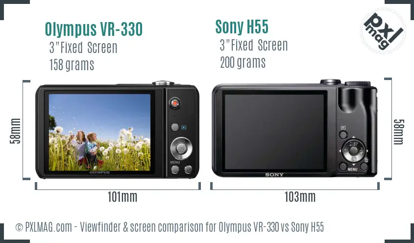 Olympus VR-330 vs Sony H55 Screen and Viewfinder comparison