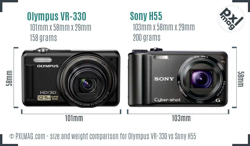 Olympus VR-330 vs Sony H55 size comparison
