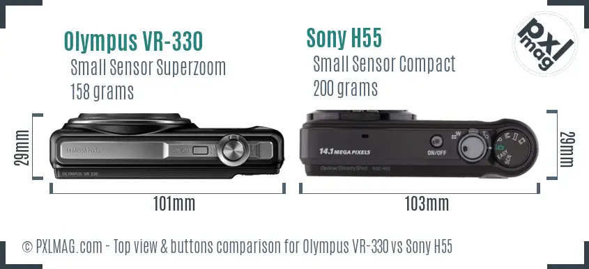 Olympus VR-330 vs Sony H55 top view buttons comparison