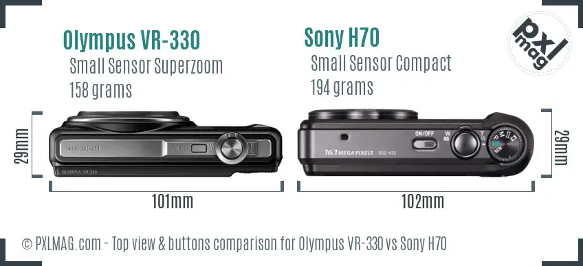 Olympus VR-330 vs Sony H70 top view buttons comparison