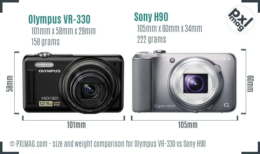 Olympus VR-330 vs Sony H90 size comparison