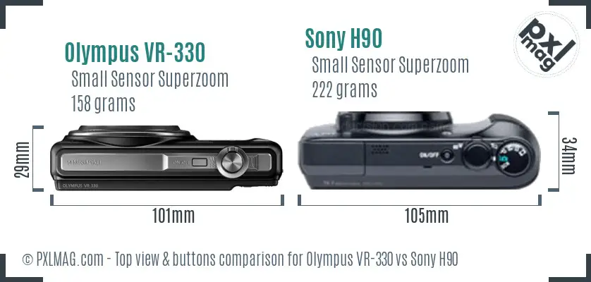 Olympus VR-330 vs Sony H90 top view buttons comparison