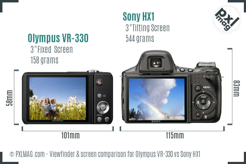 Olympus VR-330 vs Sony HX1 Screen and Viewfinder comparison