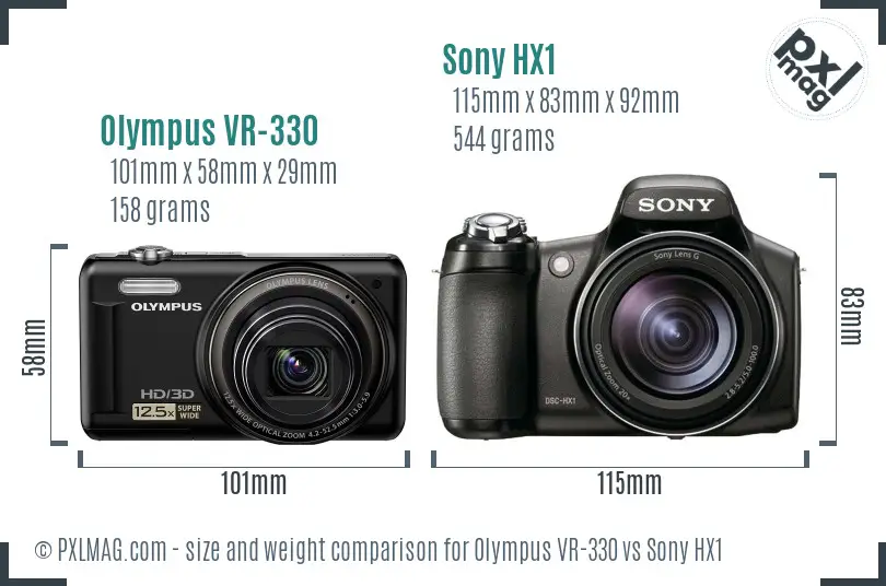 Olympus VR-330 vs Sony HX1 size comparison