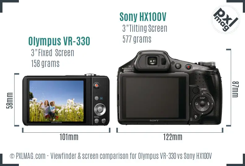 Olympus VR-330 vs Sony HX100V Screen and Viewfinder comparison