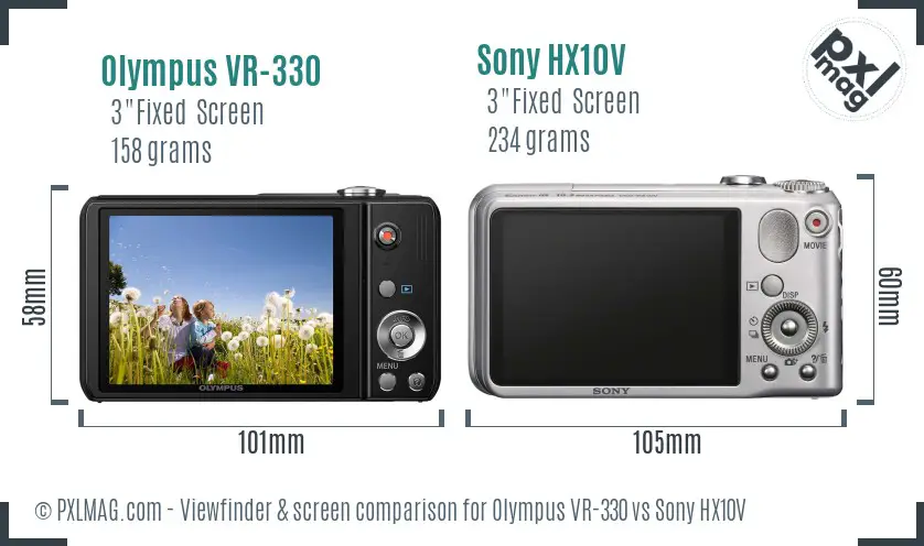 Olympus VR-330 vs Sony HX10V Screen and Viewfinder comparison