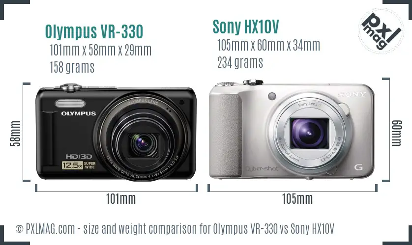 Olympus VR-330 vs Sony HX10V size comparison