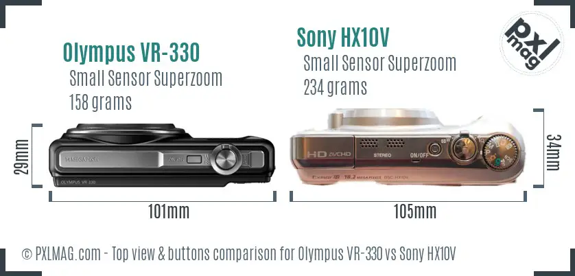 Olympus VR-330 vs Sony HX10V top view buttons comparison